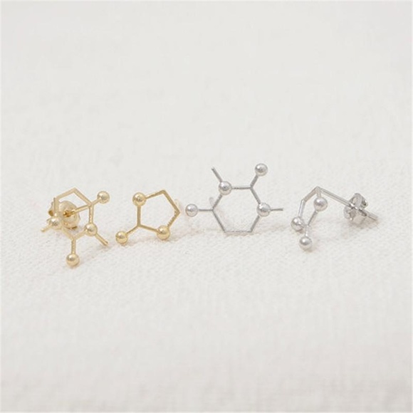 Gold Scientific Molecule Big Bang Earrings Gift - Picture 4 of 6